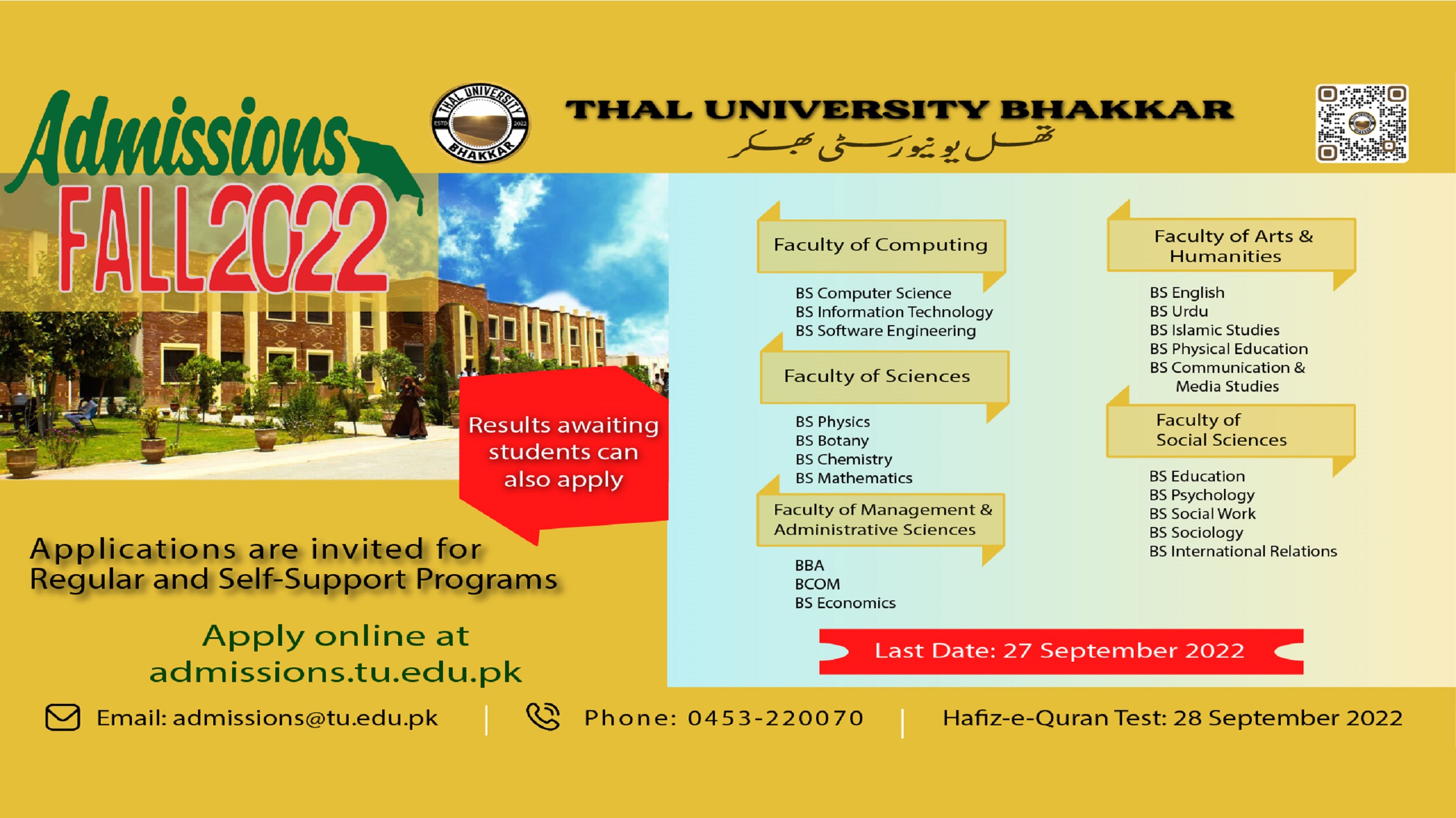 Thal University admissions poster